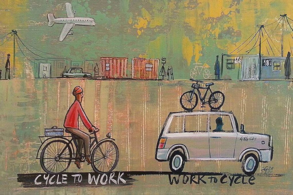 Cycle to work vs Work to cycle by Frans Groenewald (da urbancycling.it - art)